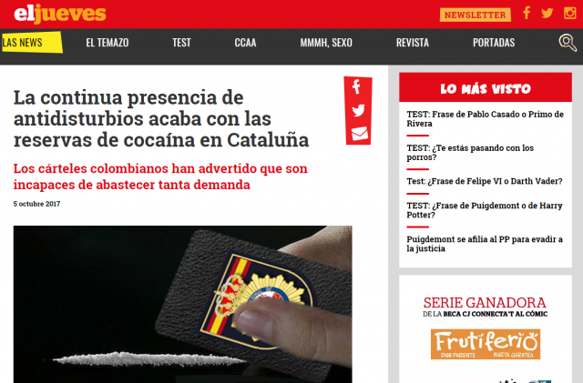 El jueves insinua que policia en Catalunya consume cocaina 1