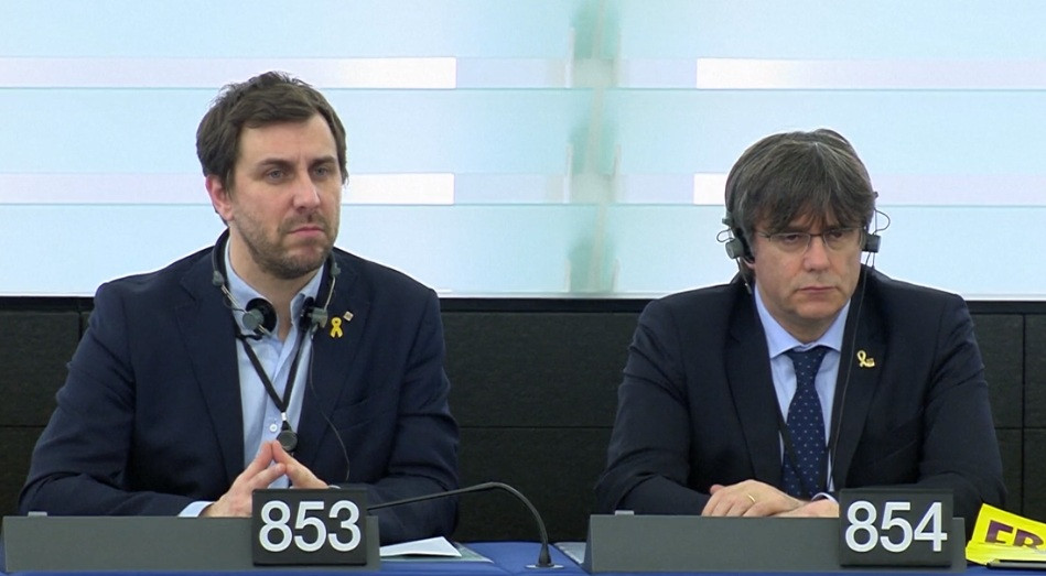 Comin y Puigdemont en la Eurocámara
