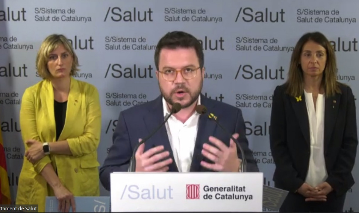 Los consellers de la Generalitat Pere Aragonès, Meritxell Budó y Alba Vergés.