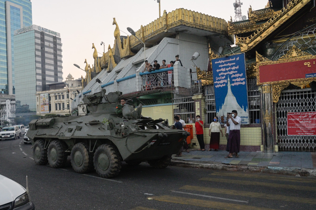 EuropaPress 3562702 14 february 2021 myanmar yangon myanmar military tank drive around downtown