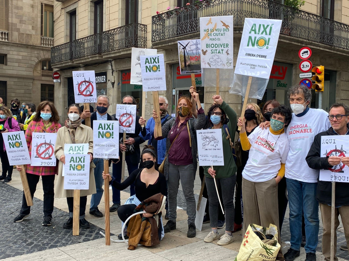 Integrants de la plataforma 'MicroPobles' es concentren a la plaça Sant Jaume de Barcelona contra l'actual model de transició energètica