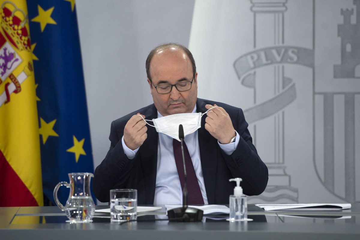 El ministro de Política Territorial y Función Pública, Miquel Iceta en una rueda de prensa para presentar el componente 11 del Plan de Recuperación, Transformación y Resiliencia enviado a la Comi