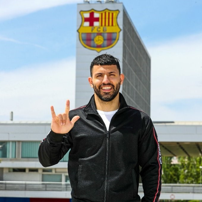 El jugador del FC Barcelona Sergio 'Kun' Agüero, que firma hasta 2023 y llega libre procedente del Manchester City