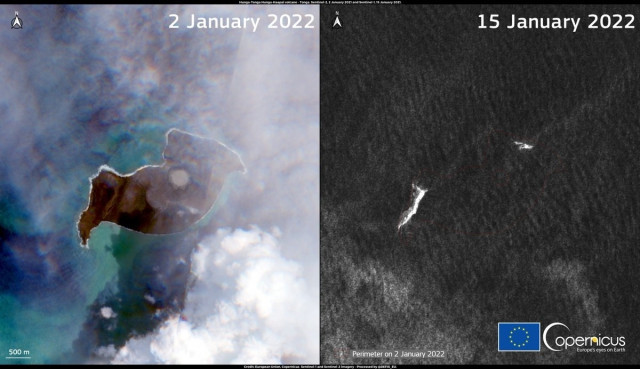 EuropaPress 4198946 imagen satelital isla volcan hunga tonga antes despues 15 enero 1