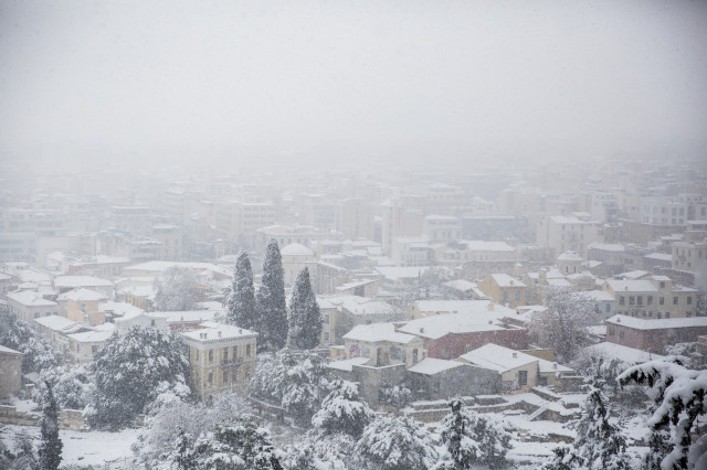 EuropaPress 3566082 16 february 2021 greece athens aview of the snowstorm in athens photo