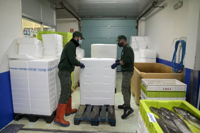 EuropaPress 4323048 dos trabajadores manejan pescado cajas poliestireno lonja coruna 18 marzo
