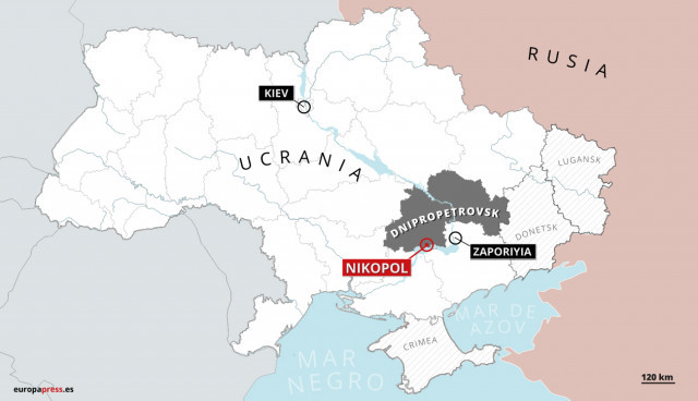 EuropaPress 4621895 mapa localizacion dnipropetrovsk junto ciudades nikopol zaporiyia menos