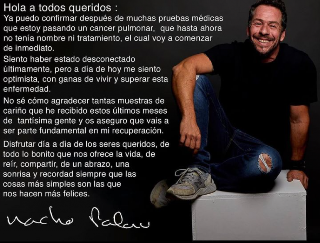 Nacho Palau anuncia que té càncer de pulmó després de concursar a Supervivientes
