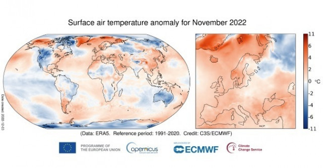 EuropaPress 4858930 anomalia temperatura aire superficie noviembre 2022 frente media noviembre1