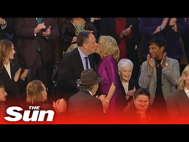 Bizarre moment Jill Biden kisses Kamala Harris' husband on the lips