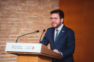 El president de la Generalitat, Pere Aragonès, a la presentació del traçat del tramvia del Camp de Tarragona.