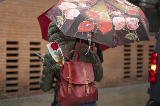 EuropaPress 4401114 mujer paraguas flores lleva rosa mochila feria literaria sant jordi dia