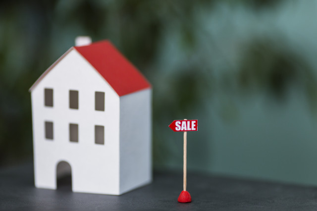 Modelominiaturapropiedadesinmobiliariascasaventacontrafondoborroso