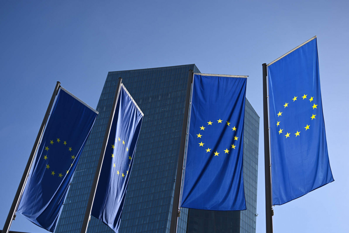 Europapress 5839721 27 october 2022 hesse frankfurt eu flags hang from poles in front of the 1600 1067