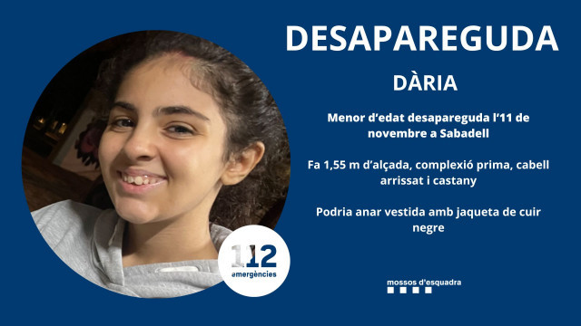 Urgent: Demanen ajuda a trobar la Dària, una menor desapareguda a Sabadell