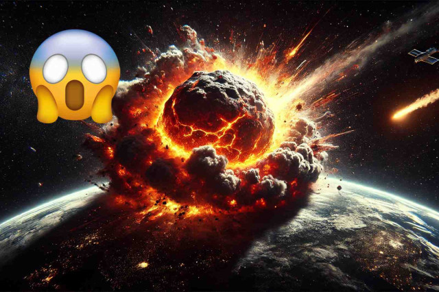 LaTierrasiendodestrudaporunmeteoritoImgengeneradaconIA
