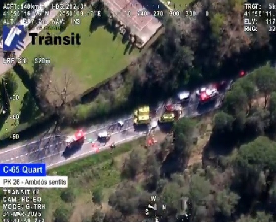 Dos ferits greus en un accident d'aquest dilluns en la C-65 a Quart