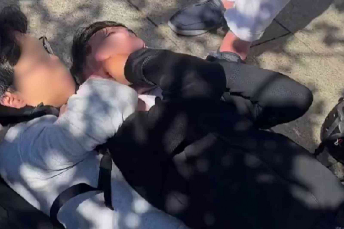 Forcejeo entre el turista chino y el ladrón
