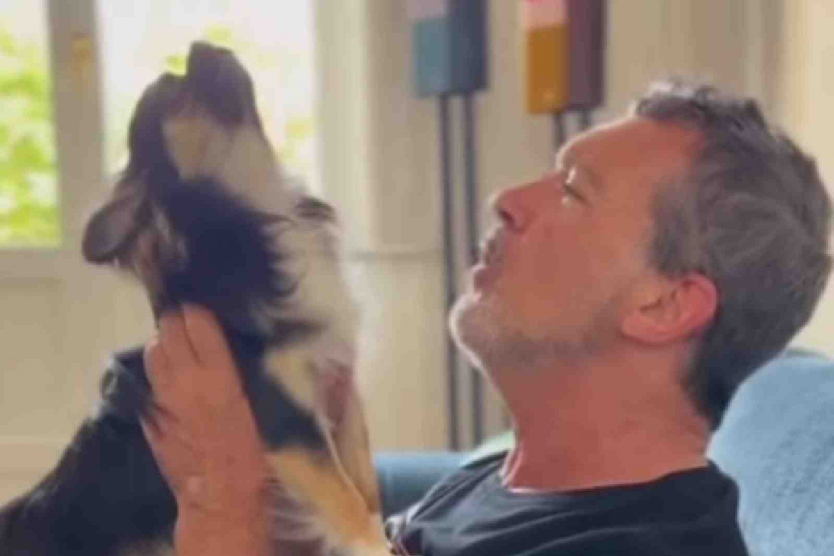 Antonio Banderas cantando con su perro