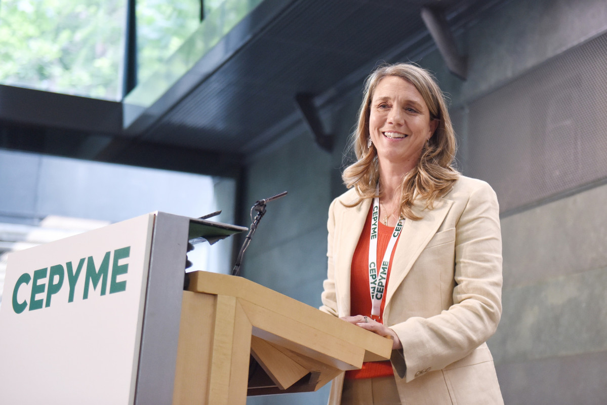 La presidenta de Cepyme, Ángela de Miguel, interviene tras ser elegida de su cargo durante la Asamblea General Electoral de Cepyme, a 20 de mayo de 2025, en Madrid (España).