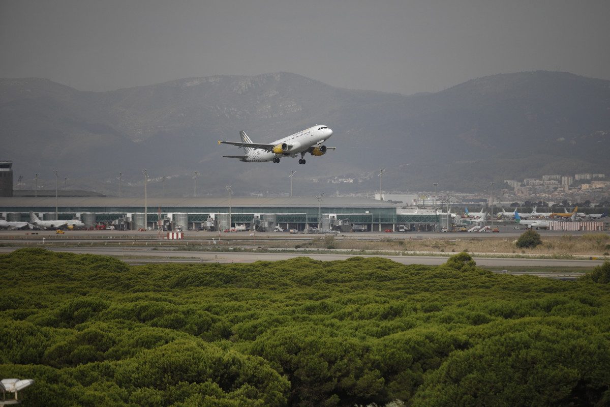 Archivo - Un avió vola per l'espai protegit de la Ricarda, al Prat de Llobregat, a 9 de setembre de 2021, a Barcelona, Catalunya (Espanya), en una imatge d'arxiu.