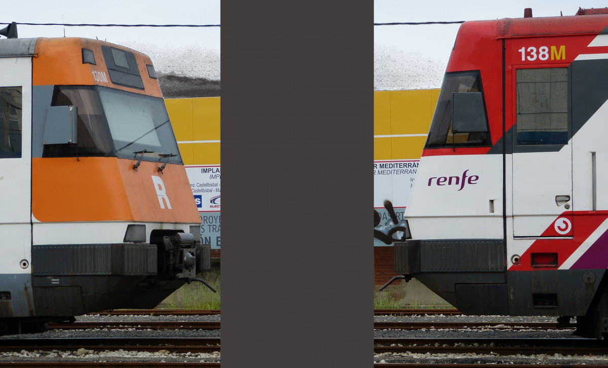 Archivo - Trenes de Rodalies con la pintura de la Generalitat y la de Renfe.