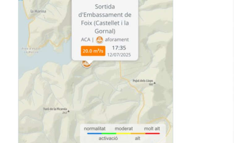 Les autoritats demanen precaució pel desembalse del Floix per les fortes pluges