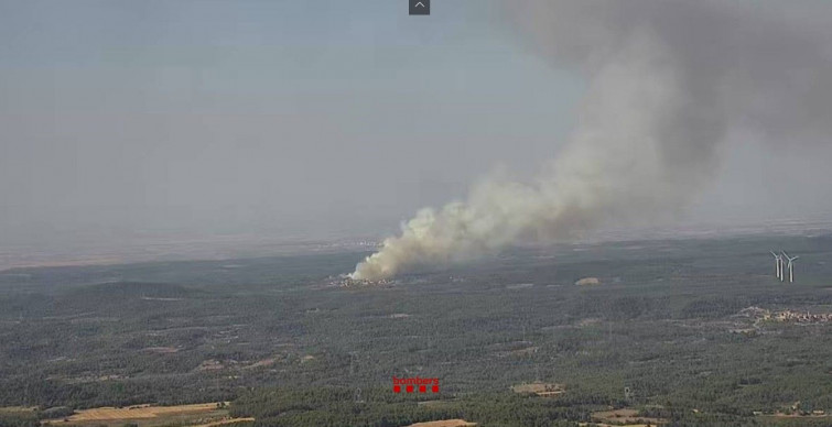 Els Bombers treballen en l'extinció d'un incendi forestal a Fulleda