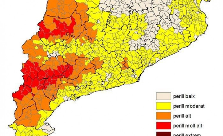 48 municipis de 7 comarques de Lleida i Tarragona tornen al nivell molt alt de perill per incendi