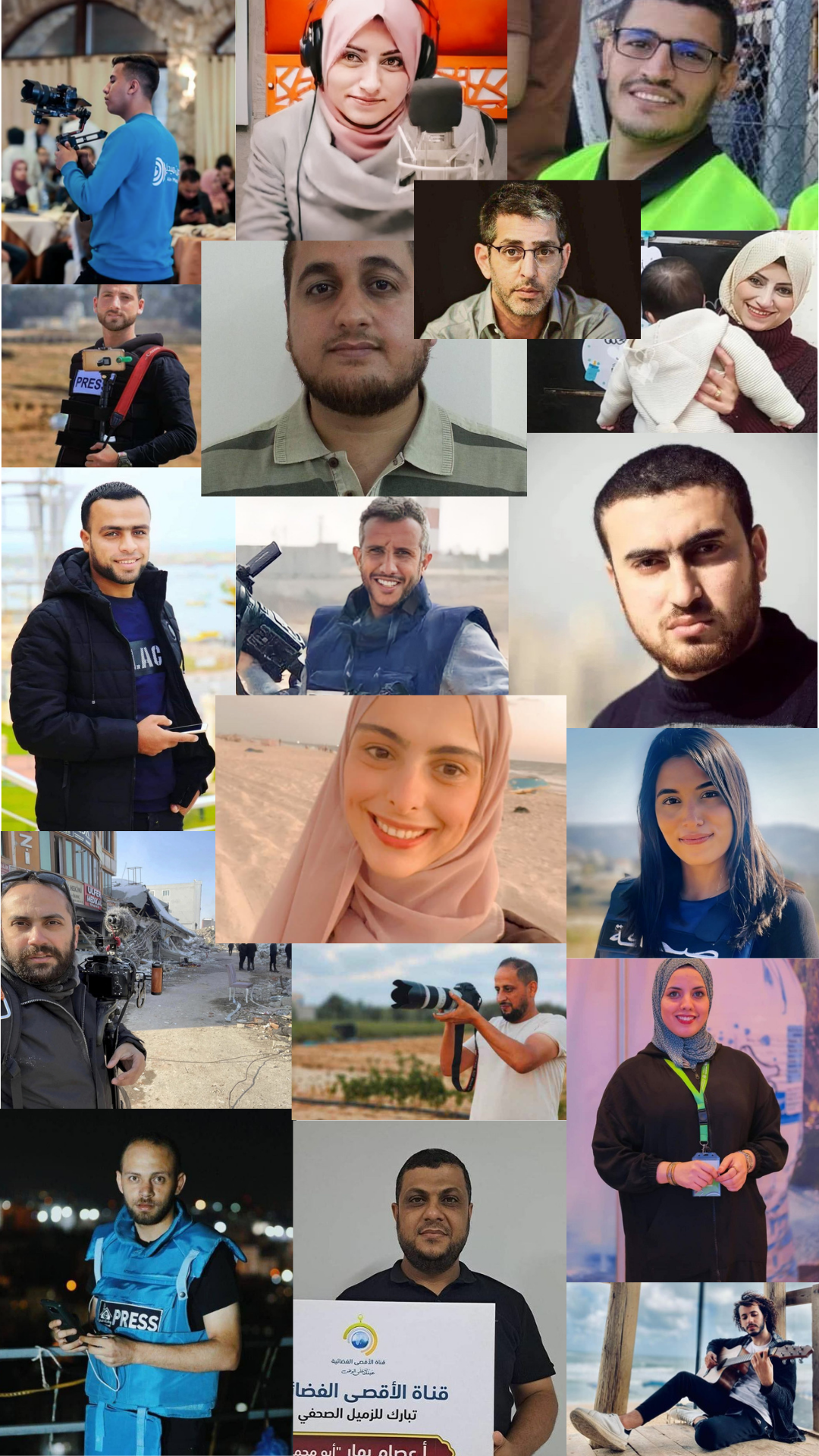 Collage de las vu00edctimas por los ataques de Israel contra periodistas