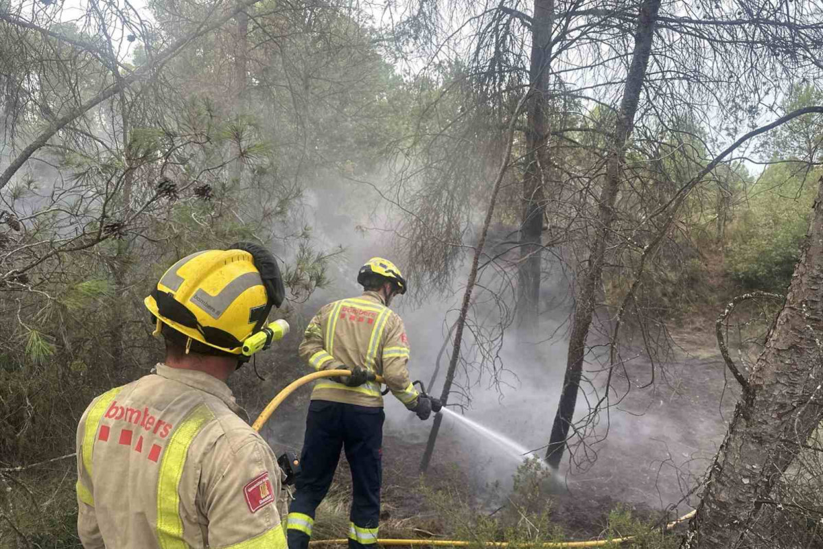 Efectivos de Bombers de la Generalitat trabajan en la extinción de un incendio forestal en Les Piles (Tarragona)   BOMBERS