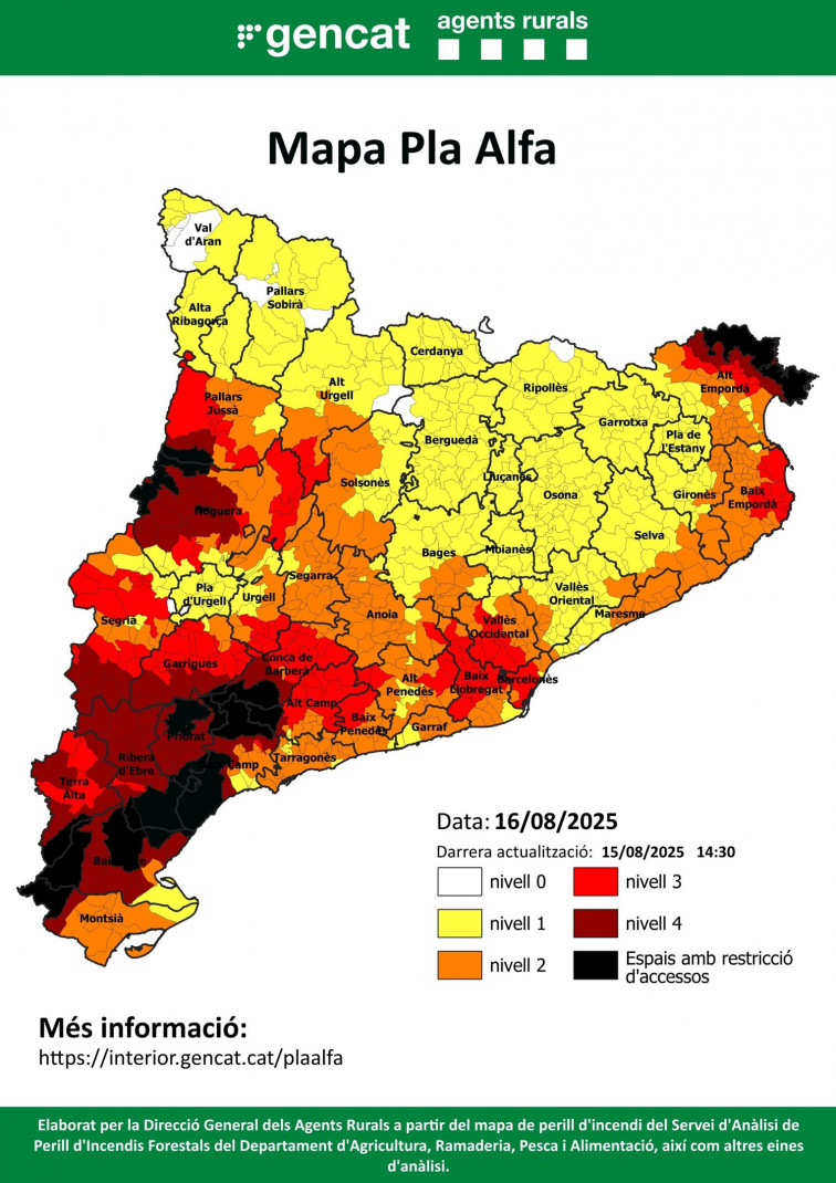 Les Terres de l’Ebre i l'Alt Empordà poden fregar els 44º C: El Govern activa el nivell 4 del pla Alfa