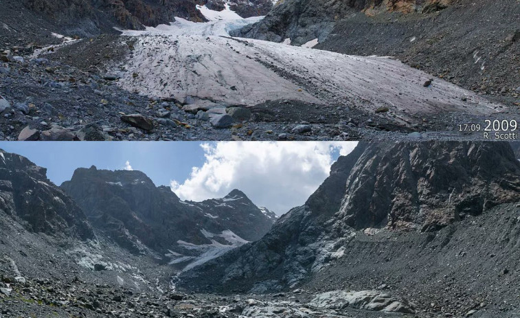 Un termòmetre del canvi climàtic: la glacera Ventina deixa de ser mesurable en persona a causa de l'escalfament global.