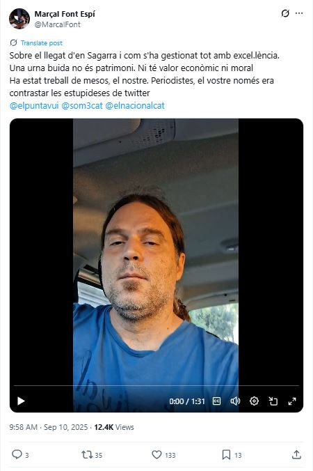 Marçal Font critica la gestió del llegat de Sagarra: “Una urna buida no és patrimoni”