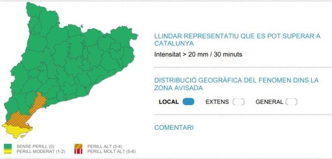 Mapa de avisos por lluvias este domingo