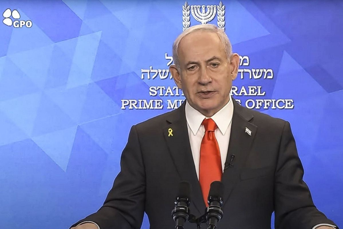 JERUSALÉN, 04/10/2025.- Captura de video de la señal Government Press Office (GPO), de la comparecencia del primer ministro israelí, Benjamín Netanyahu, en la que afirmó este sábado que su Gobie