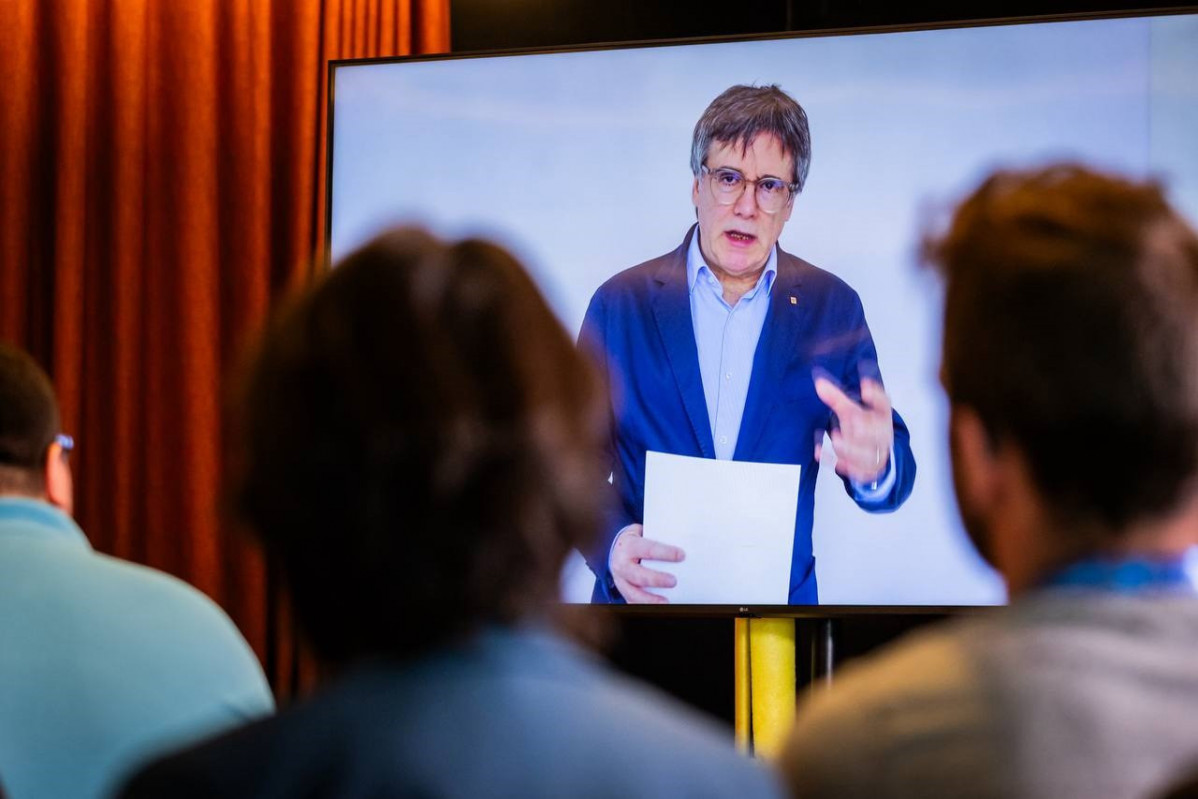El líder de Junts y expresidente de la Generalitat, Carles Puigdemont, durante su intervención