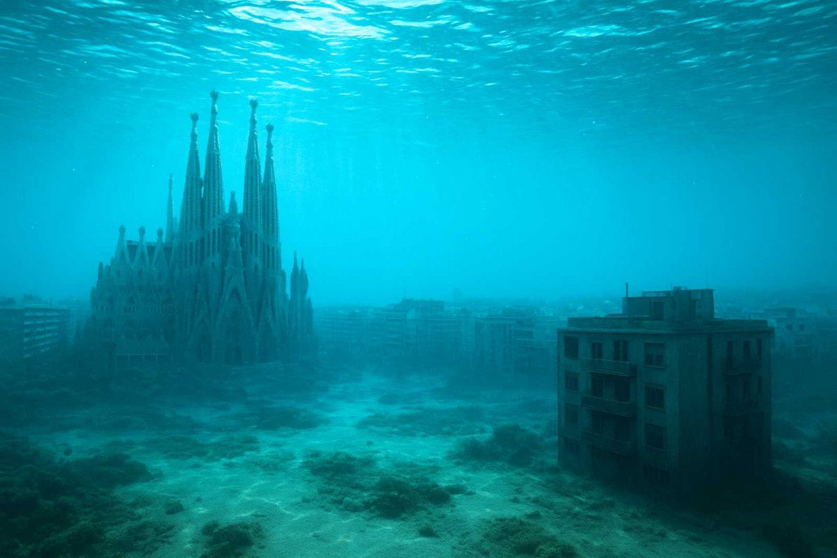 La Sagrada Familia bajo el mar   Imagen generada con Open AI