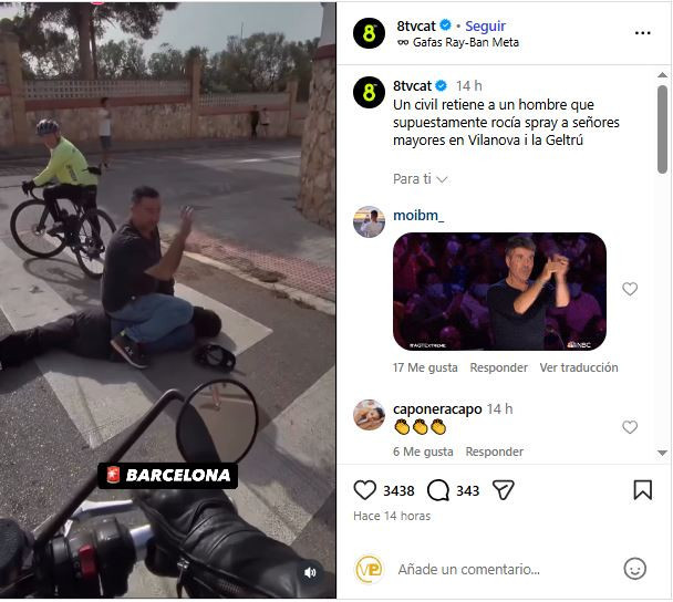 Vídeo | Imatges de Vilanova mostren un veí frenant un atac amb esprai contra ancians