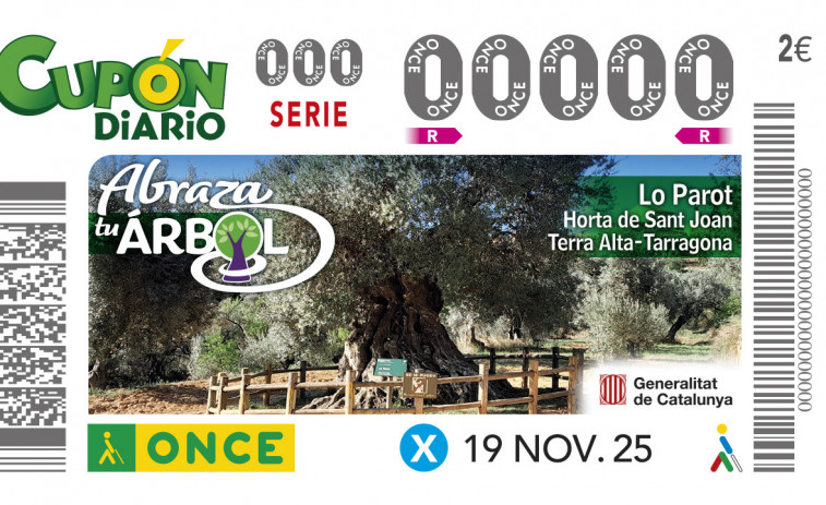 La ONCE dedica el seu cupó al Parot, la majestuosa olivera mil·lenària d'Horta de Sant Joan