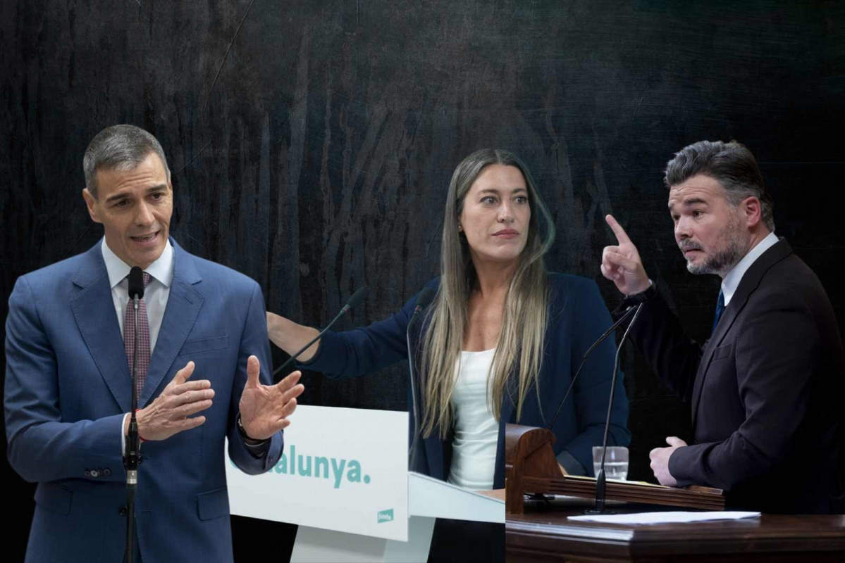 Pedro Sánchez, Míriam Nogueras y Gabriel Rufián