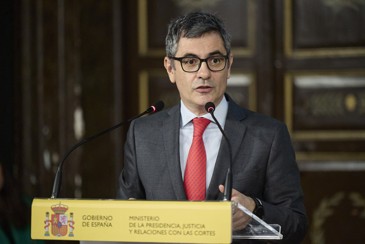 El ministro de la Presidencia, Félix Bolaños, durante la entrega de los despachos a la 63ª promoción de la carrera fiscal, a 17 de diciembre de 2025, en Madrid (España).