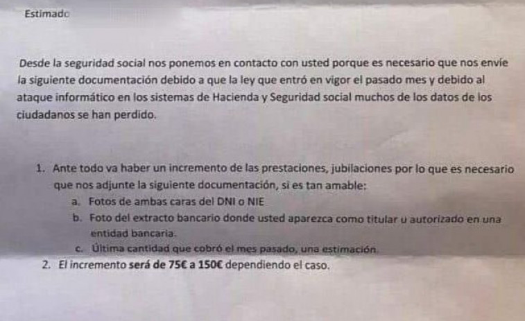 Avís a pensionistes: estafadors suplanten a la Seguretat Social amb falses pujades