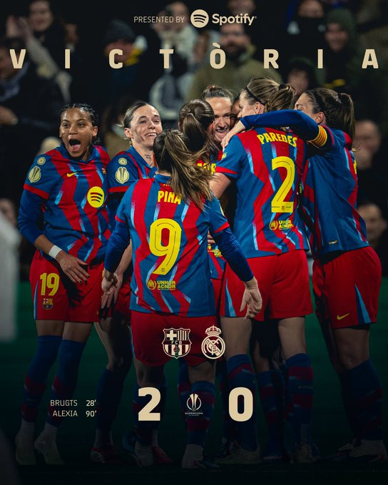 El Barcelona venç 2-0 al Madrid en una èpica final i conquesta la seva sisena Supercopa femenina