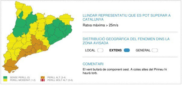 Un temporal de vent extrem posa en alerta màxima a nou comarques de Catalunya aquest cap de setmana