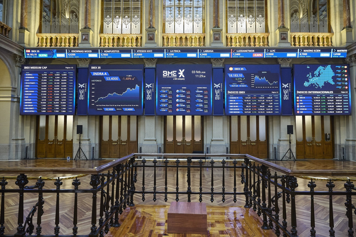 EuropaPress 7262804 paneles informativos palacio bolsa madrid febrero 2026 madrid espana ibex