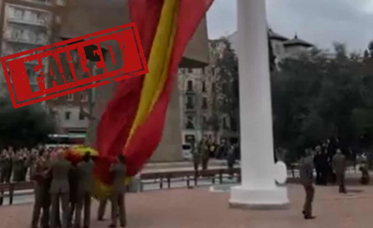 VÍDEO | Tercer “fail” a Madrid: la bandera gegant d'Espanya torna a caure