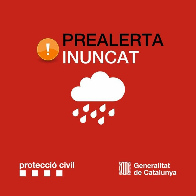 Protecció Civil activa el Pla Inuncat en fase d'alerta en preveure més de 100 litres de pluja