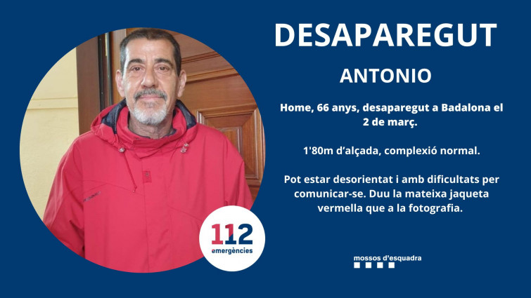 Busquen a Antonio García, un home de 66 anys amb Alzheimer desaparegut a Badalona