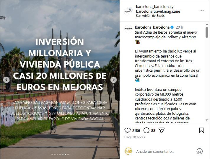 Sant Adrià impulsa un gran pol econòmic al costat de les Tres Xemeneies amb Inditex i Alcampo